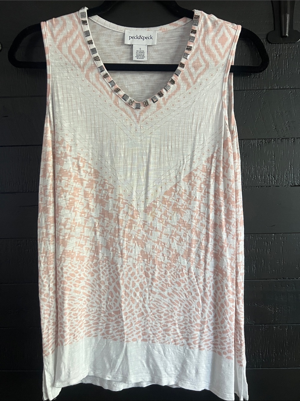 Peck & Peck Pink and White Embellished V-Neck Top
